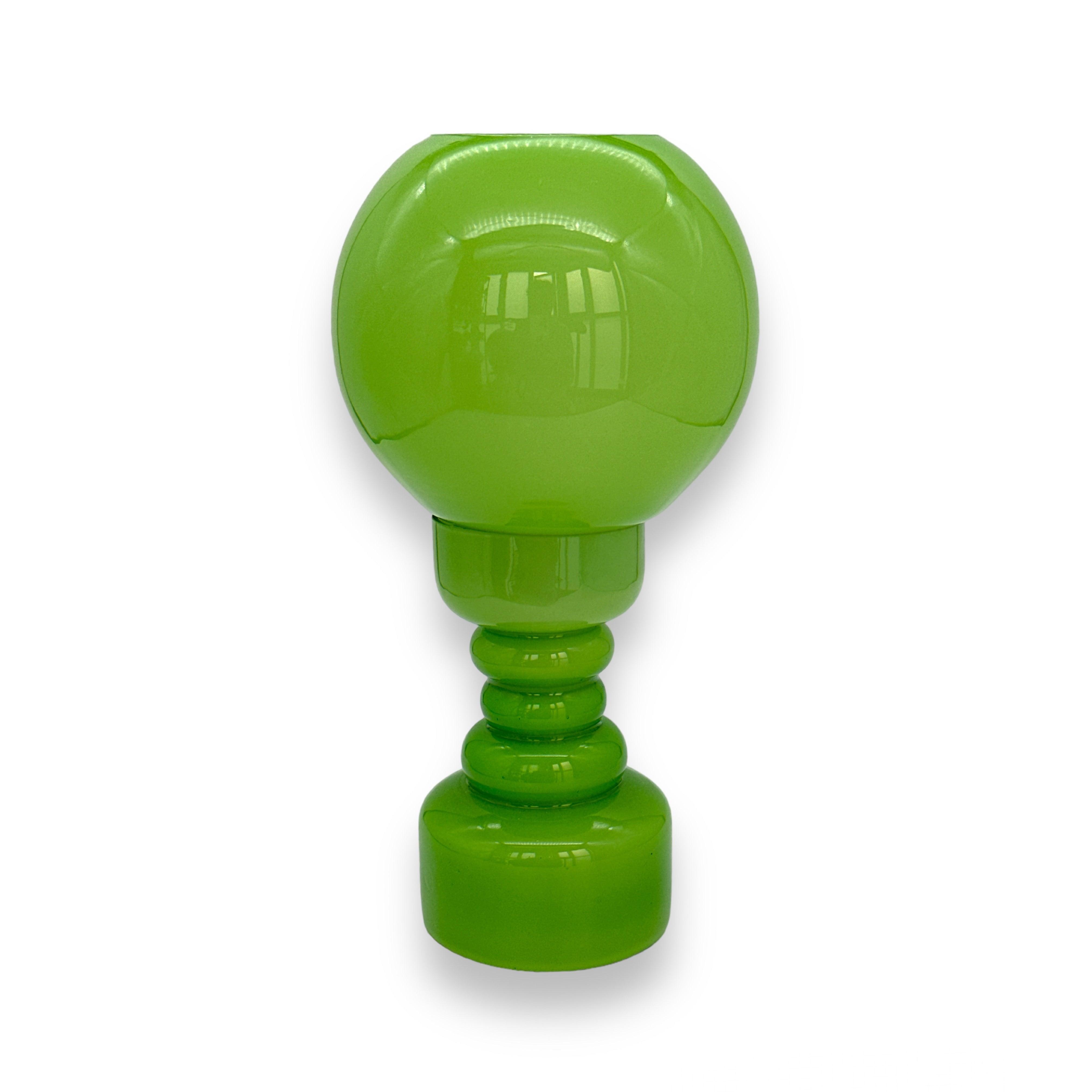 Vintage Empoli Glass Green Cased Hooped Votive Candle Holder Lamp