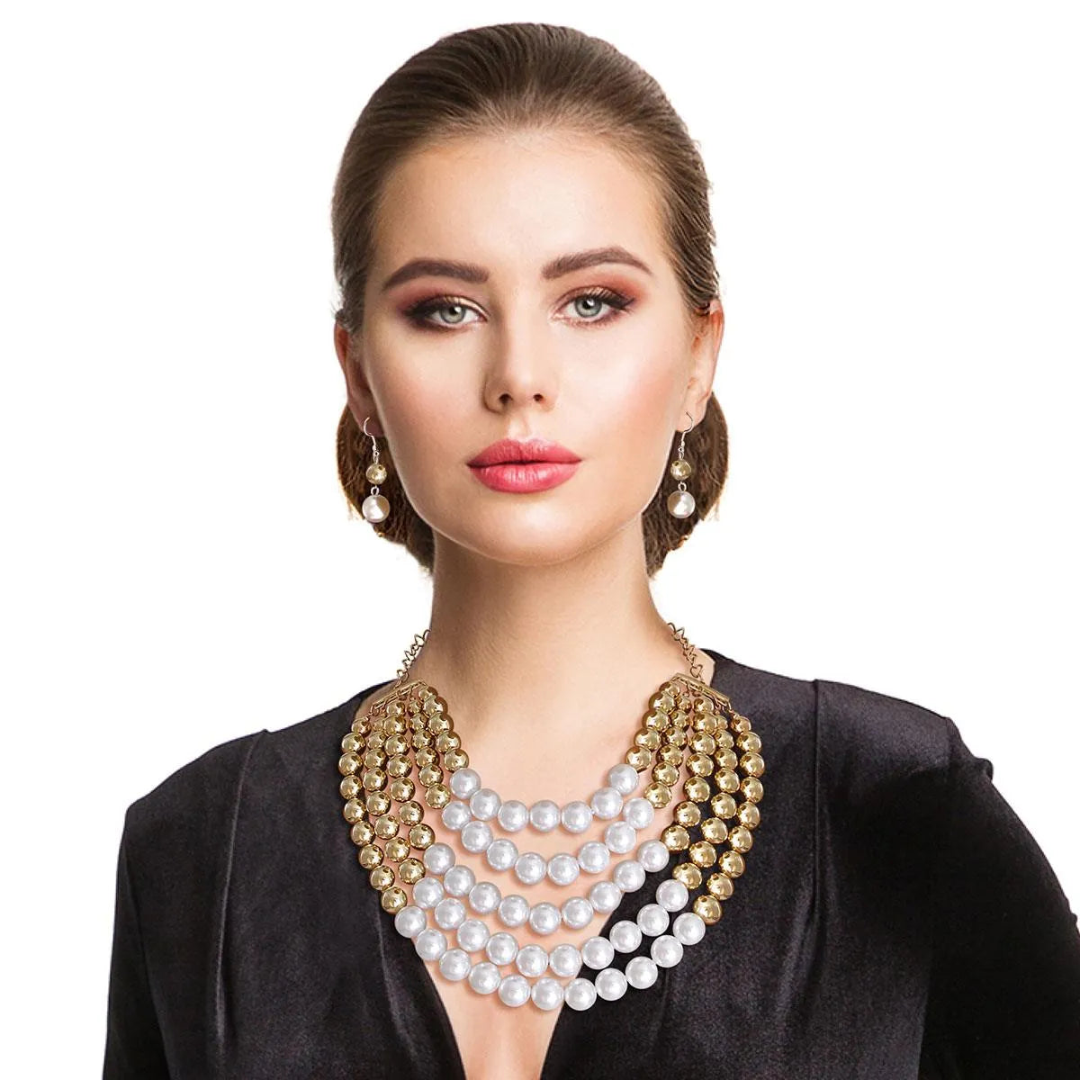 Fashion Jewelry: Versatile Gold & White Pearl Necklace Set: Must-Have Pinktown