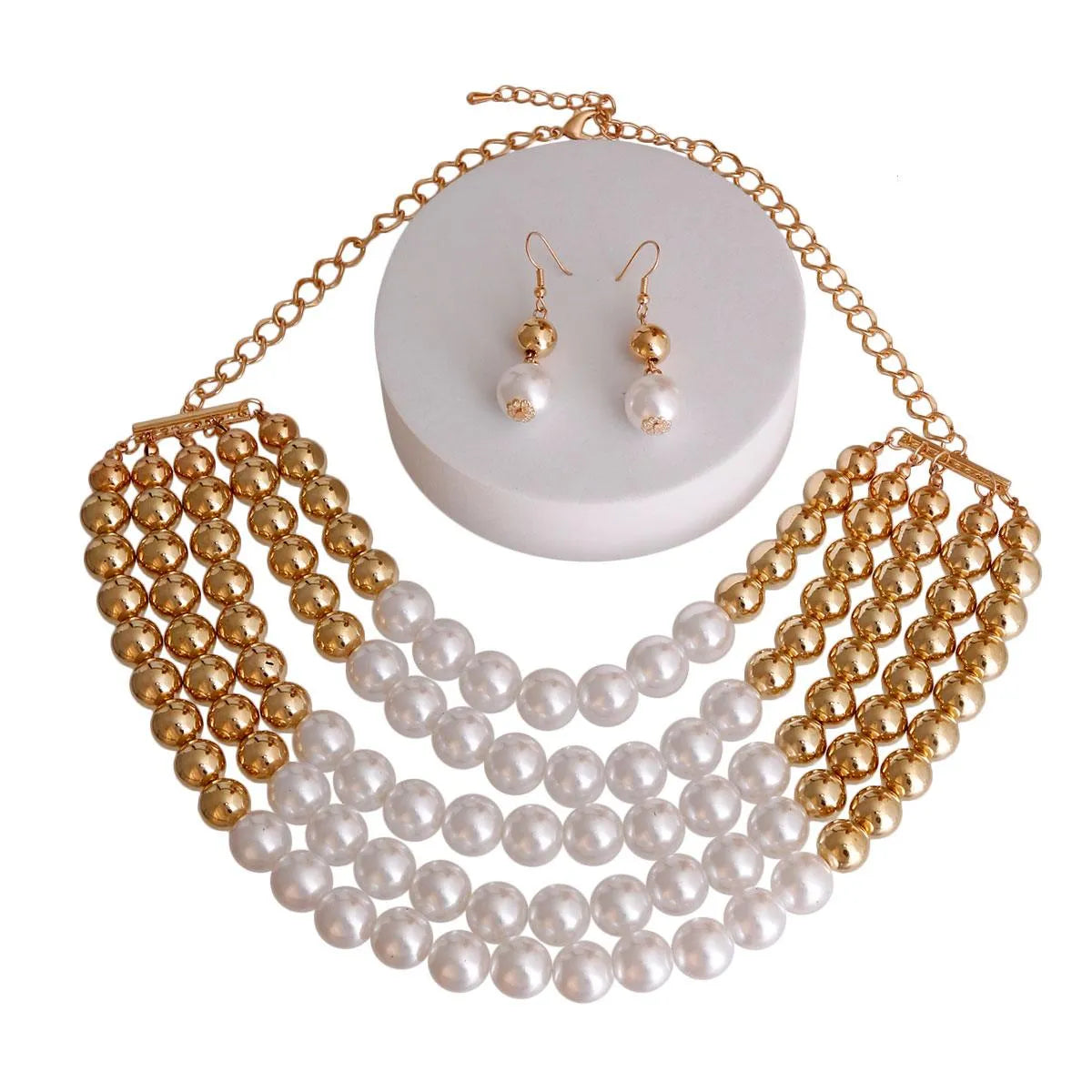 Fashion Jewelry: Versatile Gold & White Pearl Necklace Set: Must-Have Pinktown