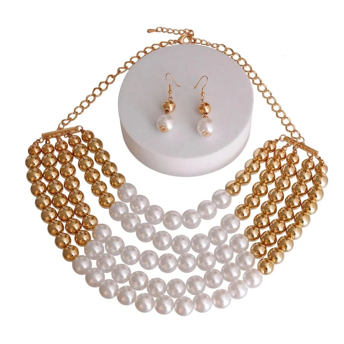 Fashion Jewelry: Versatile Gold & White Pearl Necklace Set: Must-Have