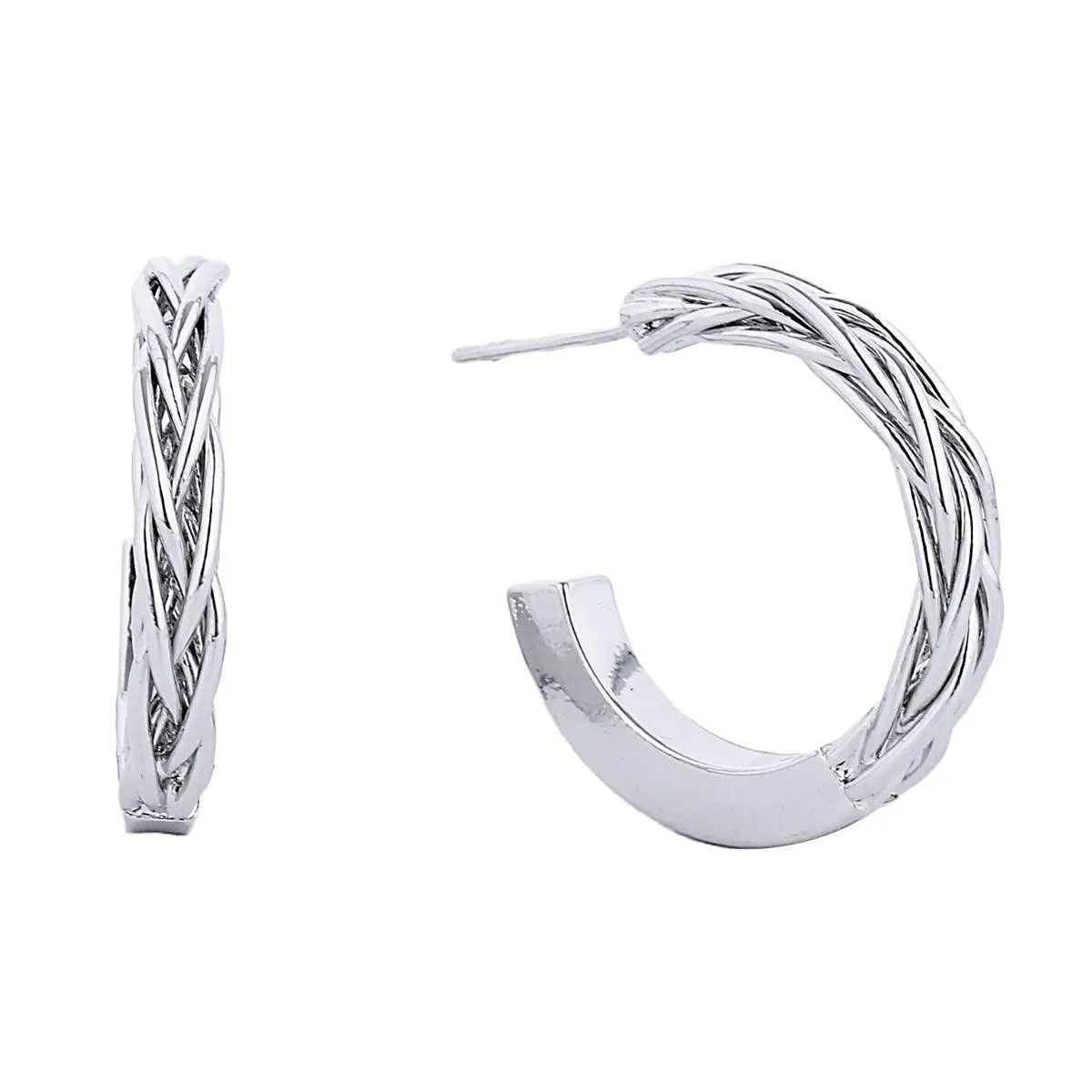 Fashion Jewelry: White Gold Braid Design Open Hoop Earrings Pinktown