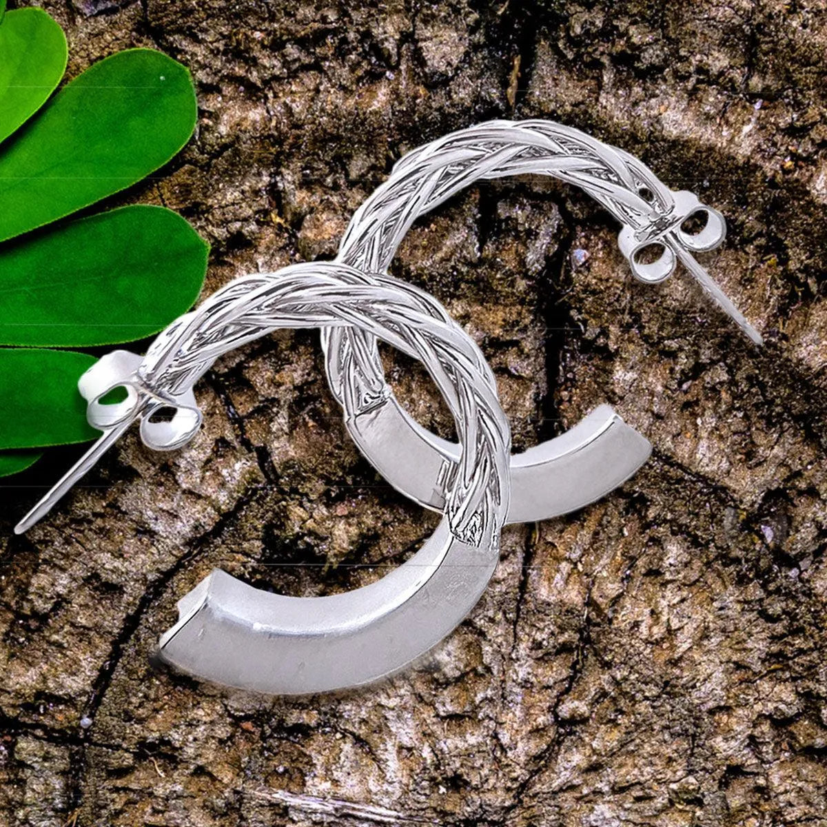 Fashion Jewelry: White Gold Braid Design Open Hoop Earrings Pinktown