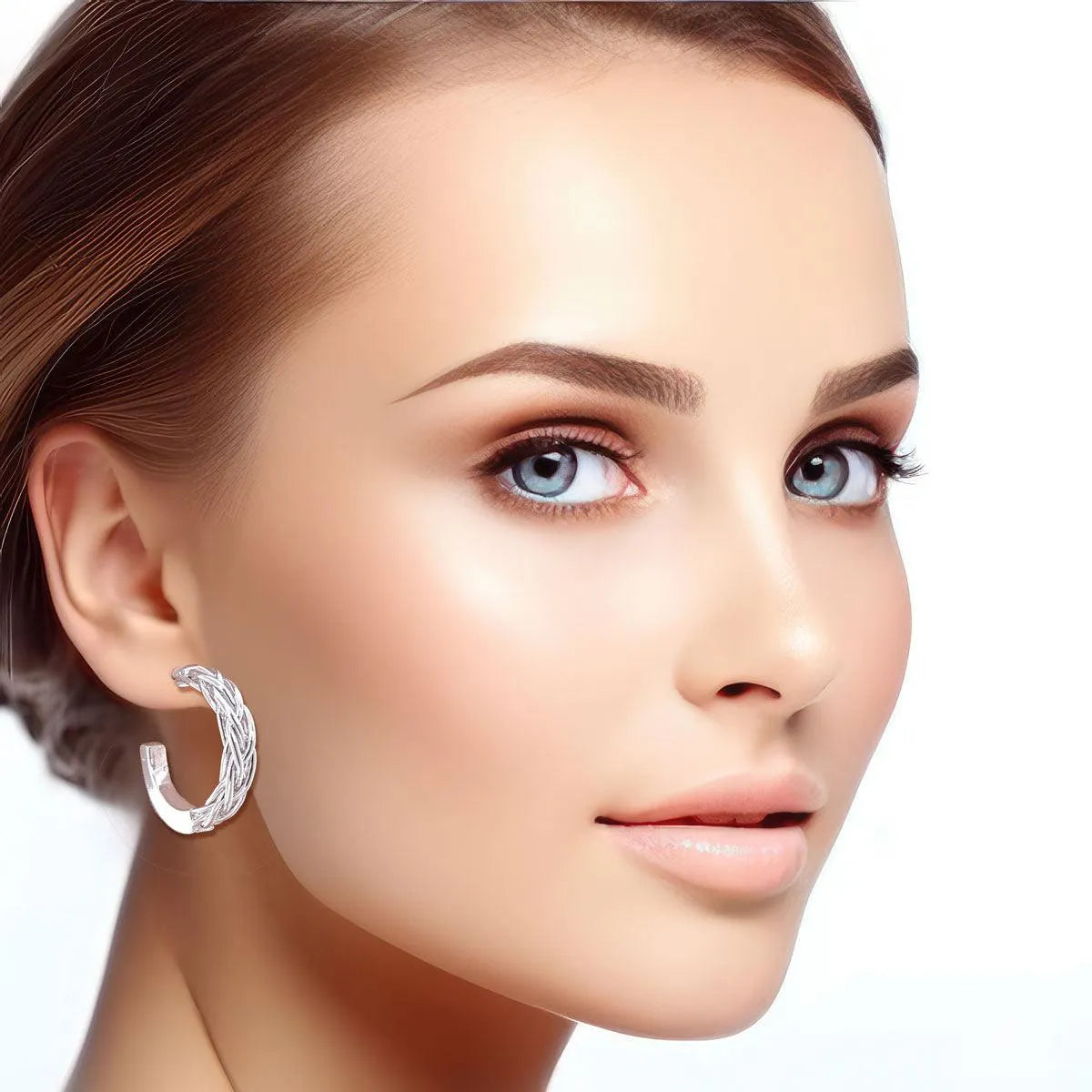 Fashion Jewelry: White Gold Braid Design Open Hoop Earrings Pinktown