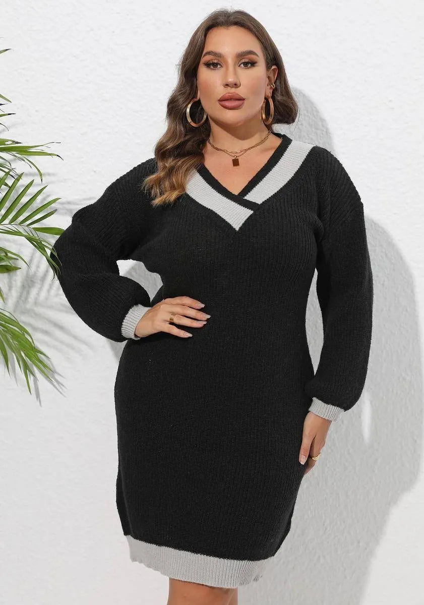 Feel confident and trendy in our Plus Size Colorblock V-neck Knit Dress! Jewelry Bubble