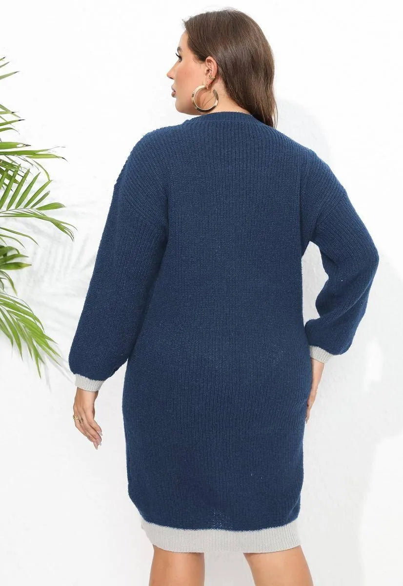 Feel confident and trendy in our Plus Size Colorblock V-neck Knit Dress! Jewelry Bubble