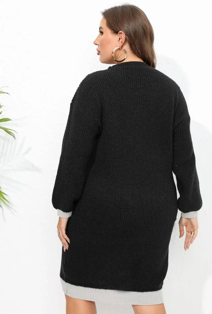 Feel confident and trendy in our Plus Size Colorblock V-neck Knit Dress! Jewelry Bubble