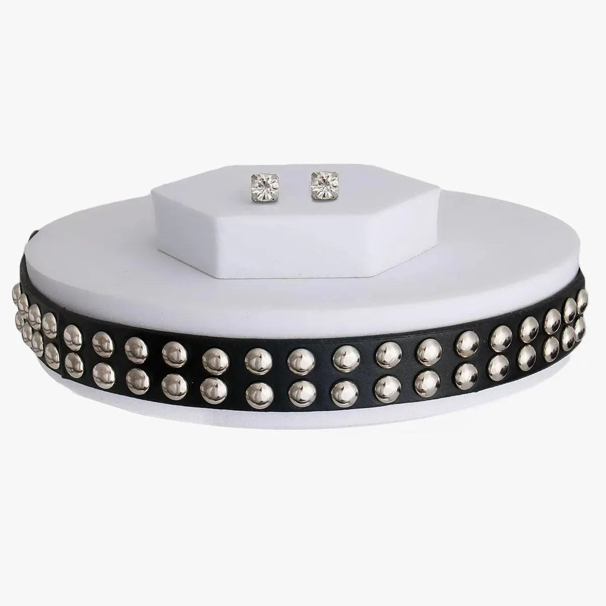 Get Edgy: Black Faux Leather Choker Necklace with Rhodium Studs