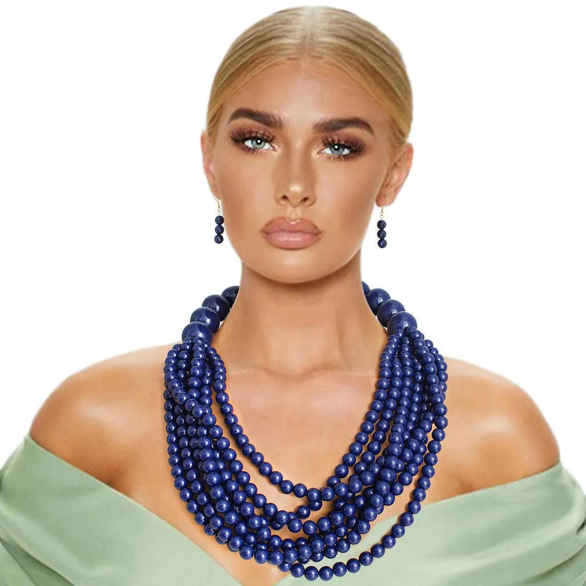 Get Noticed with your Blue Beaded Necklace & Earrings Set Pinktown