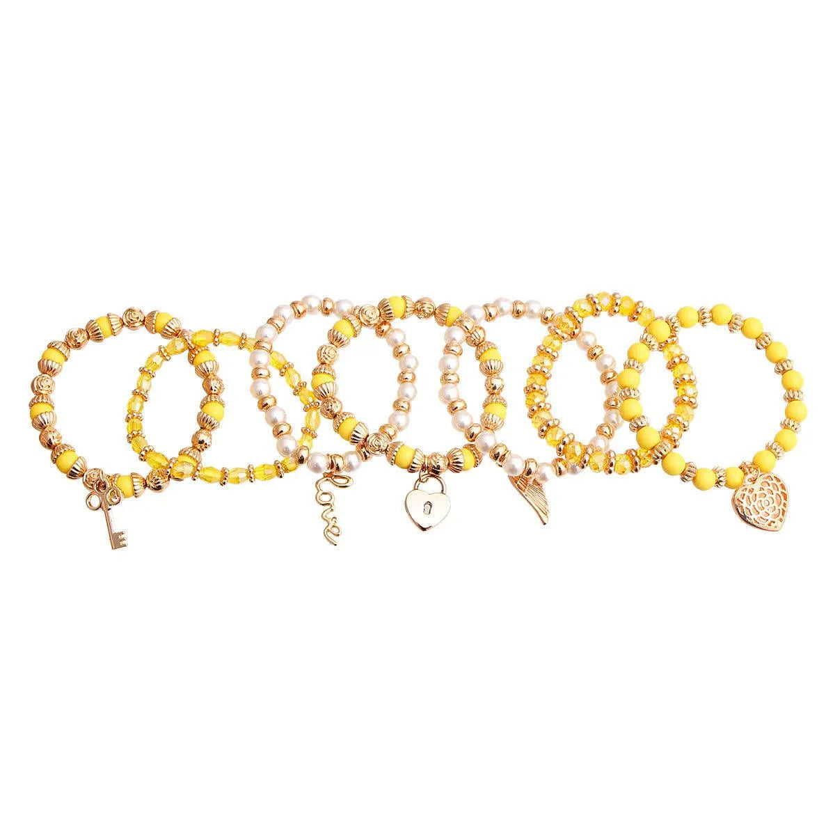 Get Stunning Yellow & Faux Pearl Love Charm Bracelets - Shop Now! Pinktown