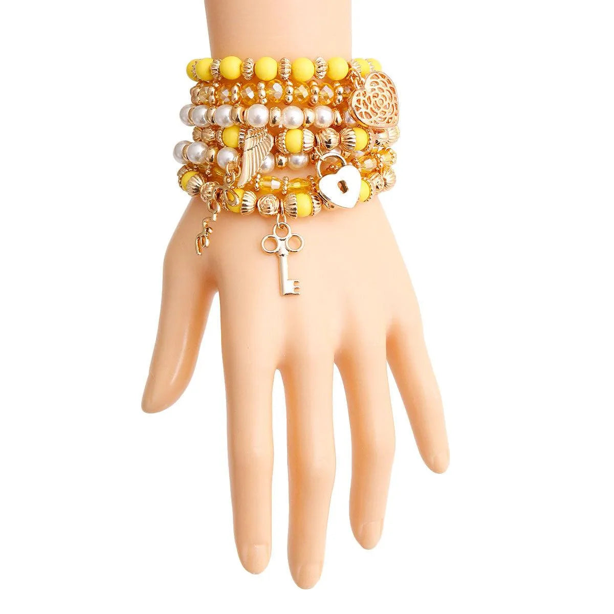 Get Stunning Yellow & Faux Pearl Love Charm Bracelets - Shop Now! Pinktown