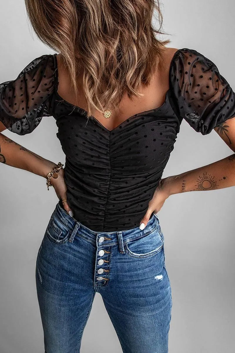 Get the Trendy Dotted Print Ruched Top Today - Order Now! Jewelry Bubble