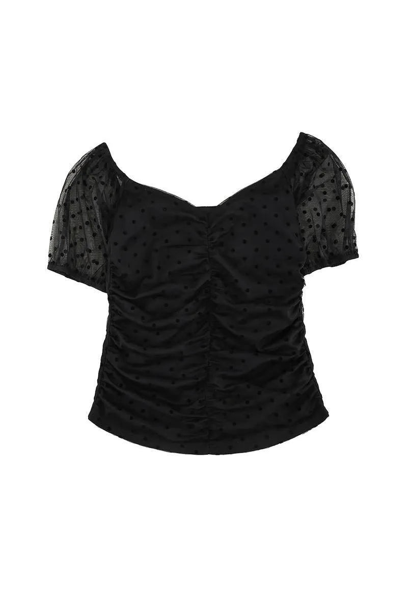 Get the Trendy Dotted Print Ruched Top Today - Order Now! Jewelry Bubble