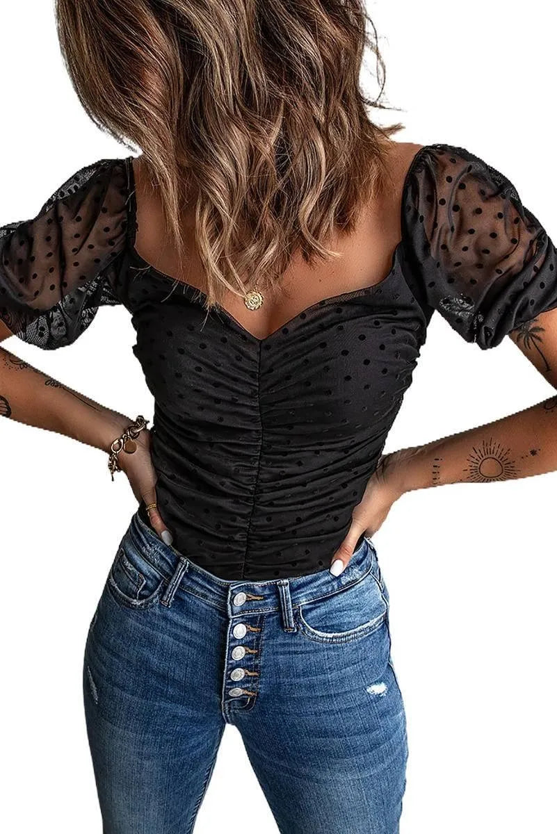 Get the Trendy Dotted Print Ruched Top Today - Order Now! Jewelry Bubble