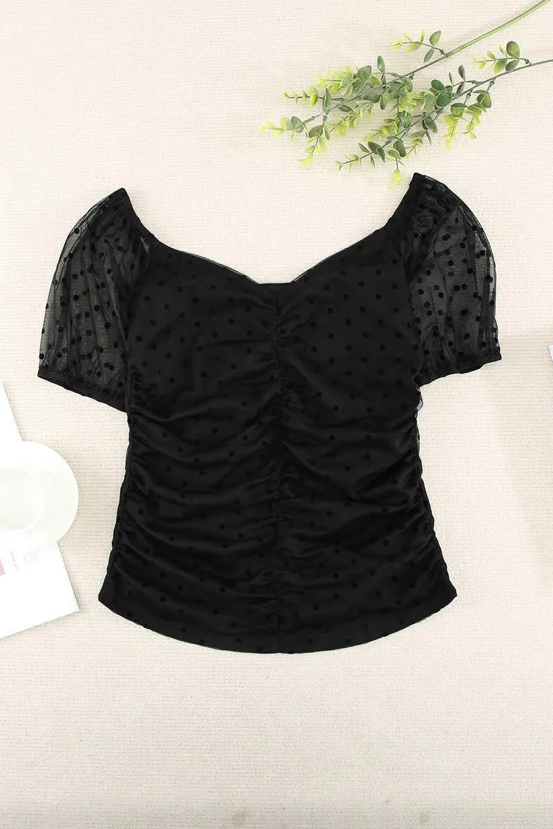 Get the Trendy Dotted Print Ruched Top Today - Order Now! Jewelry Bubble