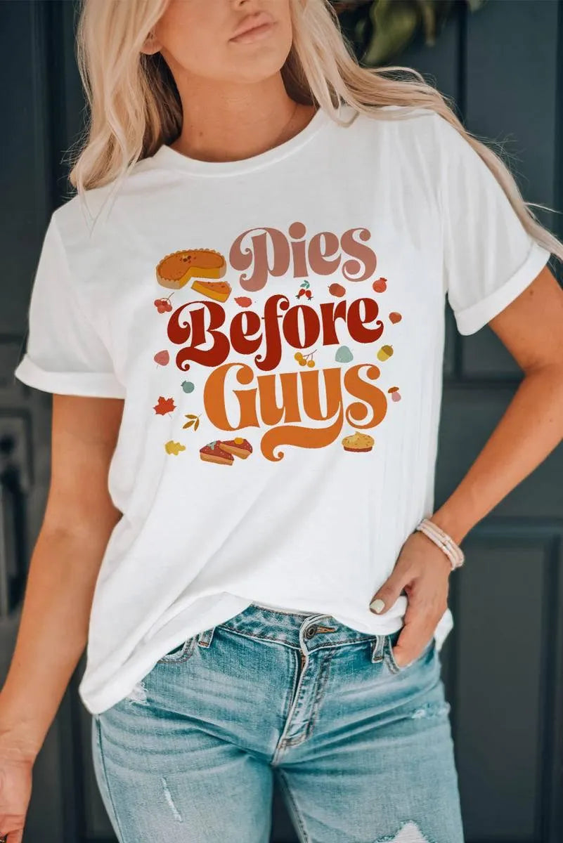 Get your Pies Before Guys Graphic on White Color Ladies T-shirt now and show off your love for delicious desserts! Jewelry Bubble