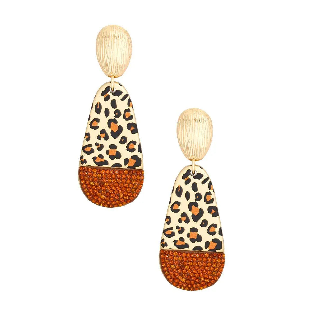 Glam Up Your Look with Teardrop Leopard Dangle Gold-Tone Earrings Pinktown