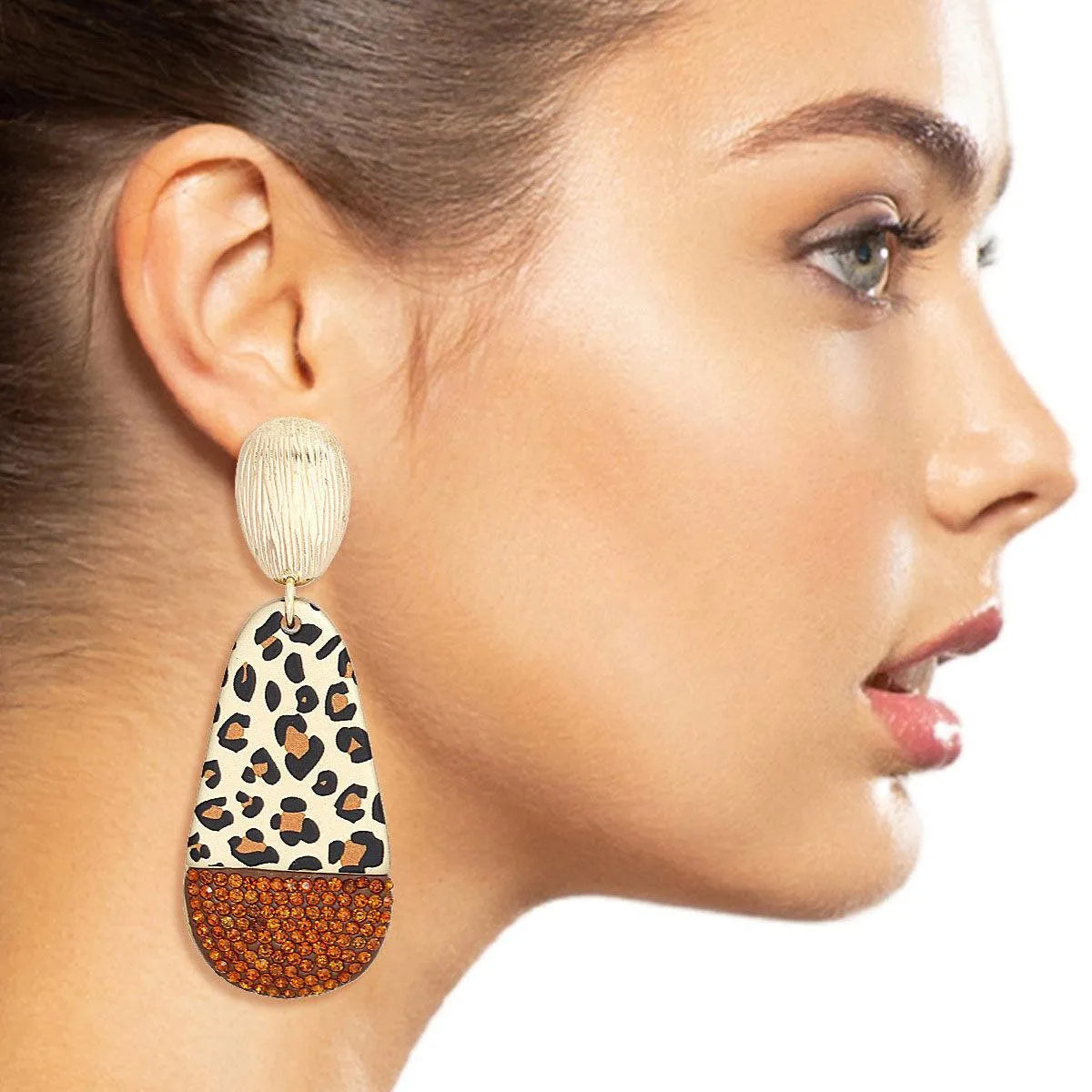 Glam Up Your Look with Teardrop Leopard Dangle Gold-Tone Earrings Pinktown