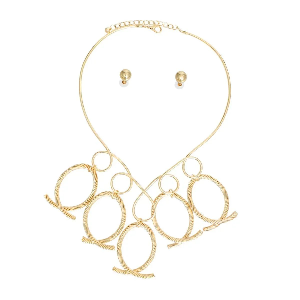Gold Cable Link Collar Necklace Set - Fashion Jewelry