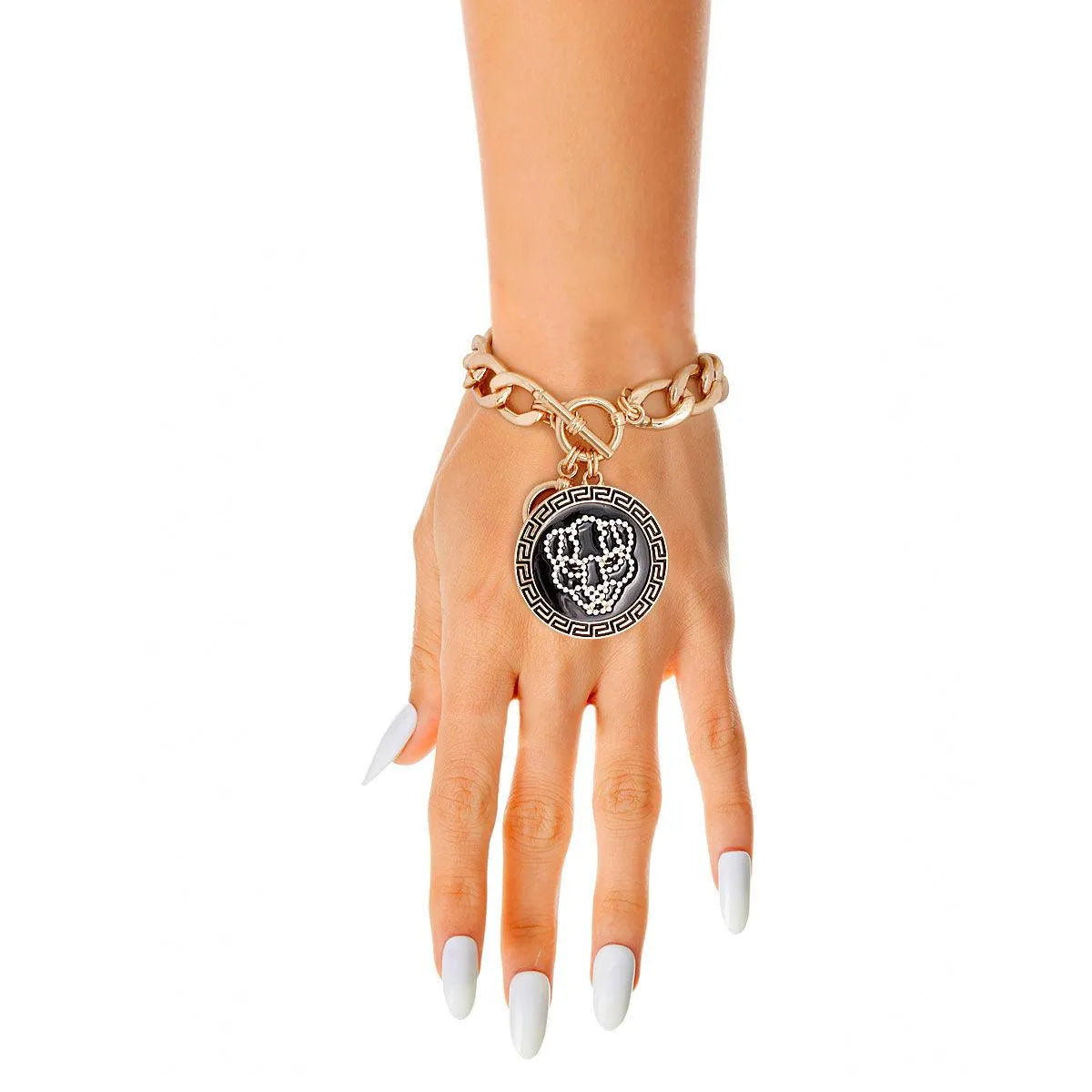Gold Link Chain Women's Bracelet with Rhinestone Tiger Charm Pinktown