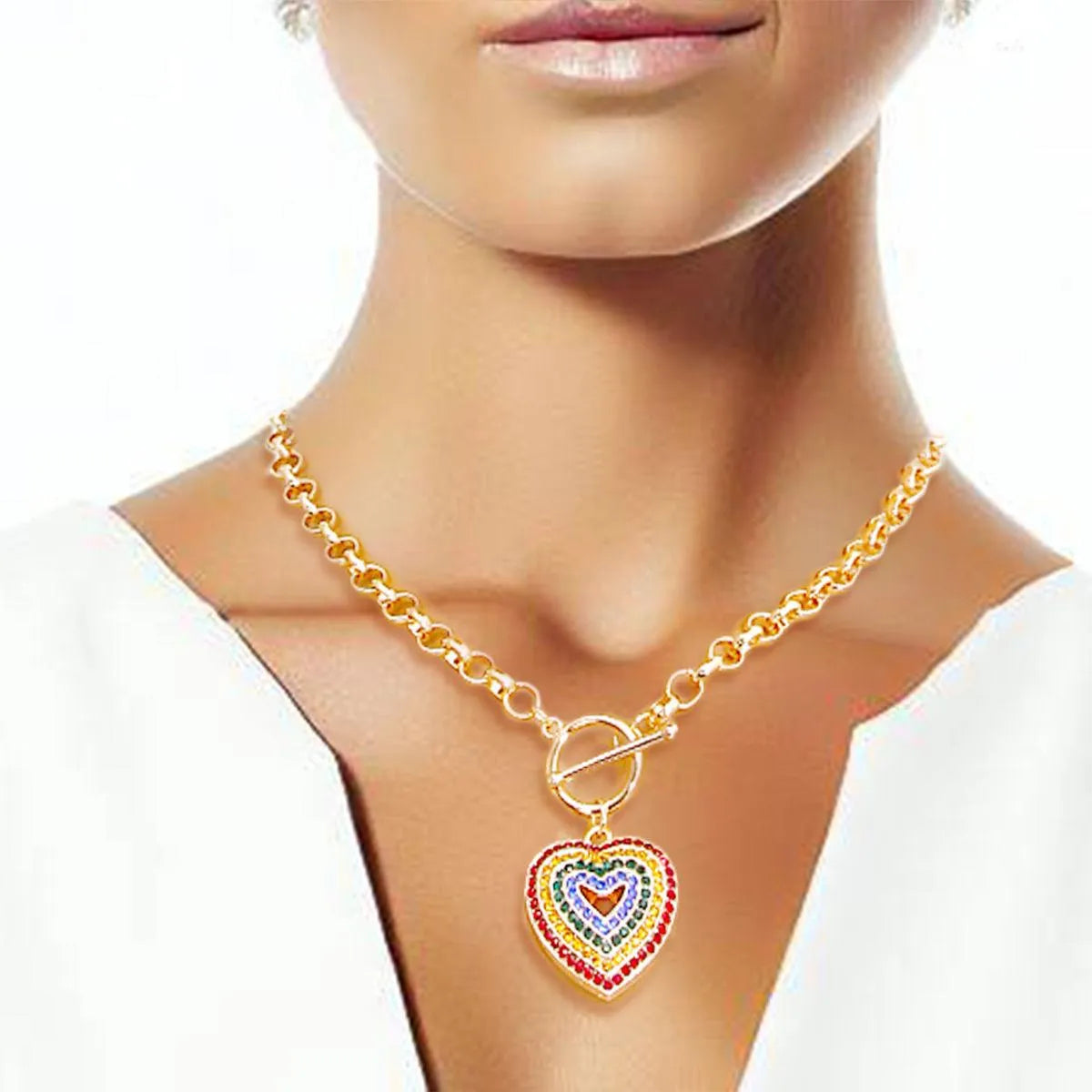 Make a Style Statement: Women's Multicolor Heart Necklace - Embrace Love! Pinktown