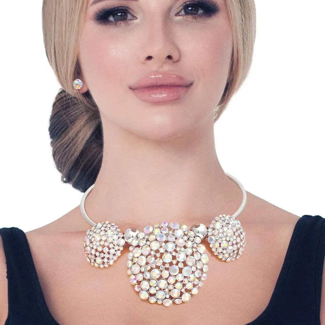 Mesmerizing Aurora Borealis Necklace: Triple Dome Sparkle