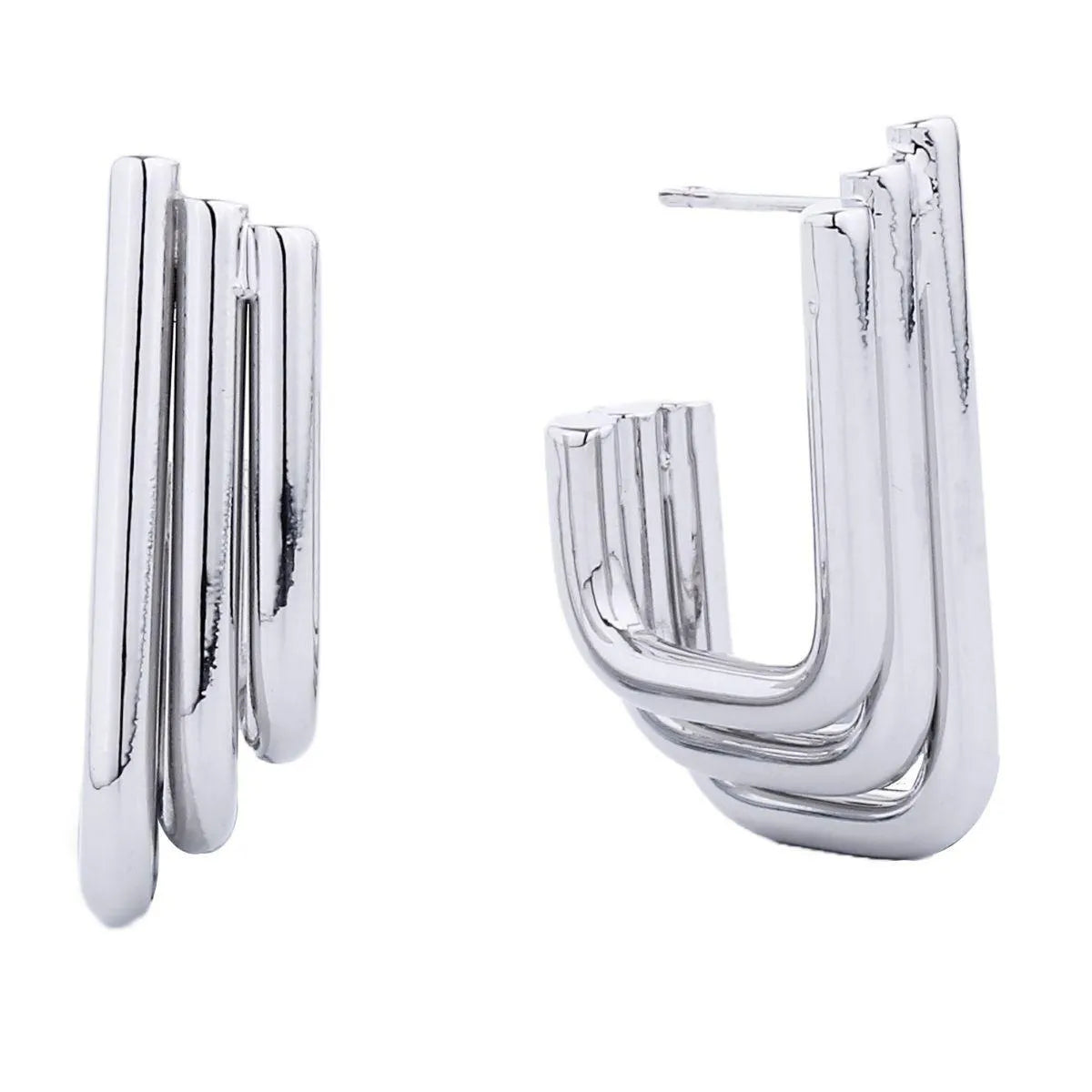 Minimalist Fashion Jewelry: White Gold-finished Small Stack Curve Design Earrings Pinktown