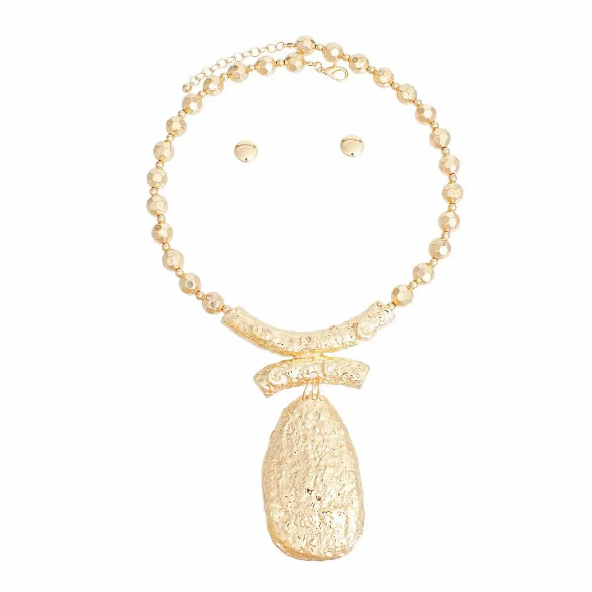 Shine Bright: Gold Ball Bead Necklace with Textured Pendant