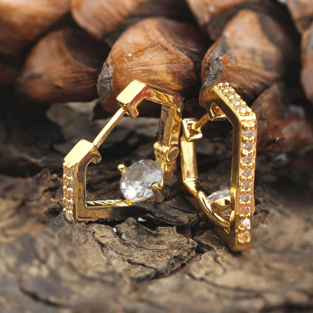 Shine in Style: Stunning CZ Diamond Design Huggie Hoops with Gold Finish Pinktown