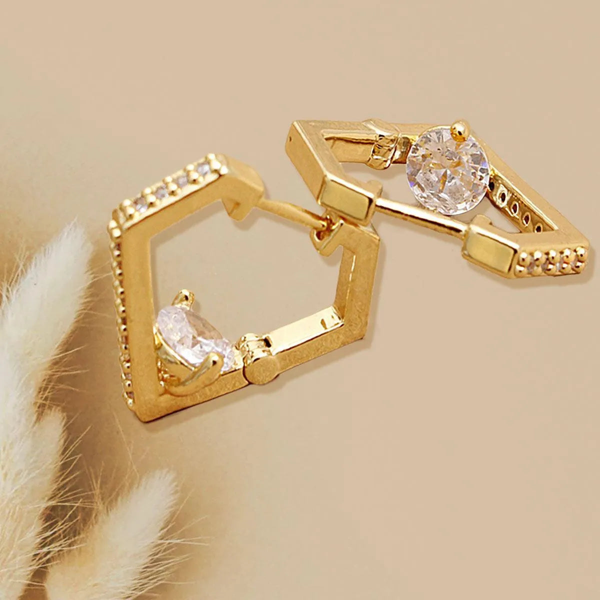 Shine in Style: Stunning CZ Diamond Design Huggie Hoops with Gold Finish Pinktown