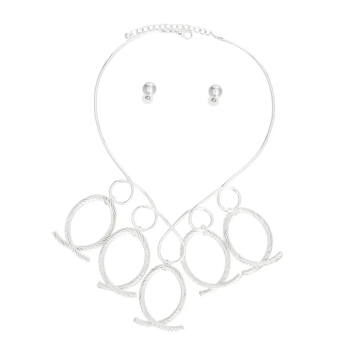 Silver Cable Link Collar Necklace Set - Fashion Jewelry