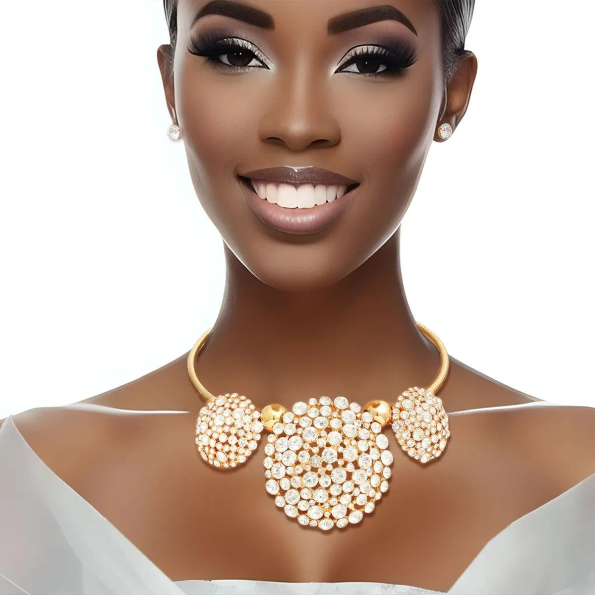 Spectacular Gold-tone Necklace: Triple Dome Clear Brilliance Pinktown