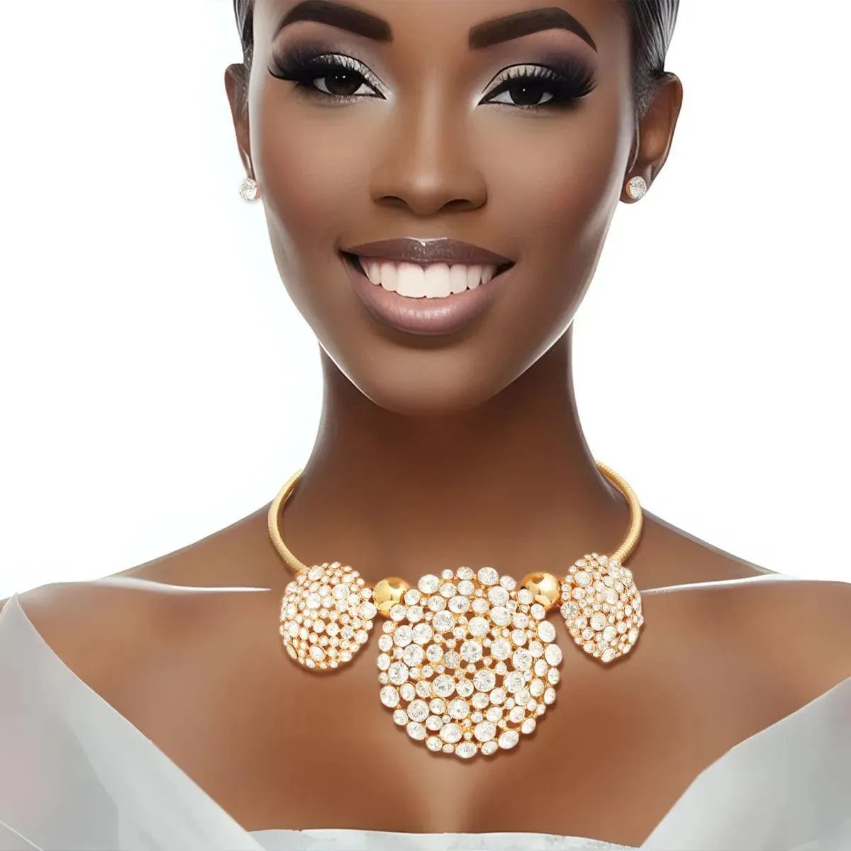 Spectacular Gold-tone Necklace: Triple Dome Clear Brilliance