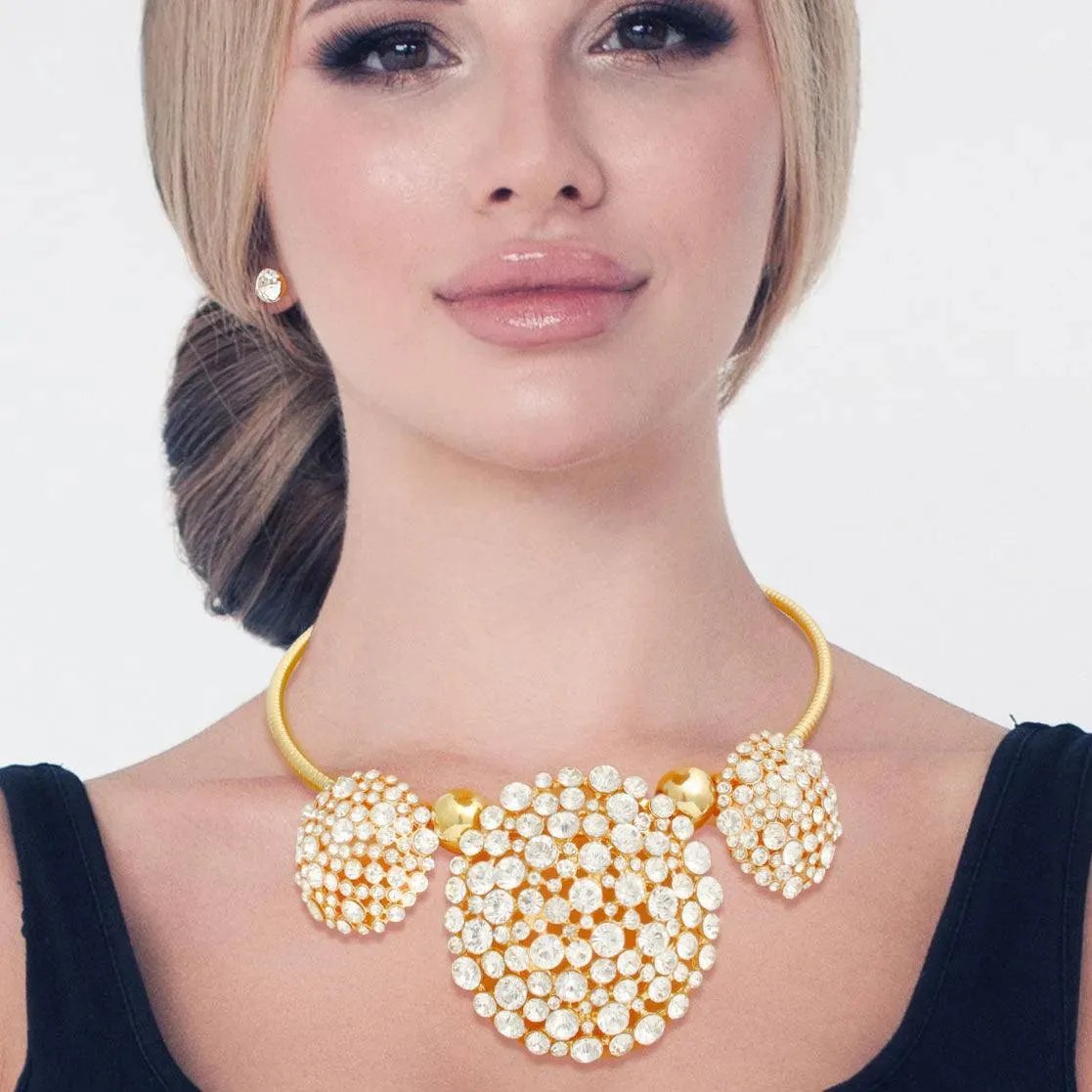 Spectacular Gold-tone Necklace: Triple Dome Clear Brilliance