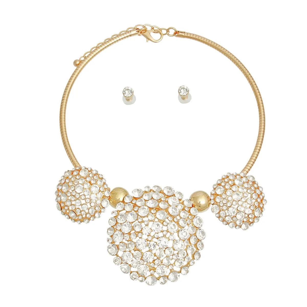 Spectacular Gold-tone Necklace: Triple Dome Clear Brilliance Pinktown