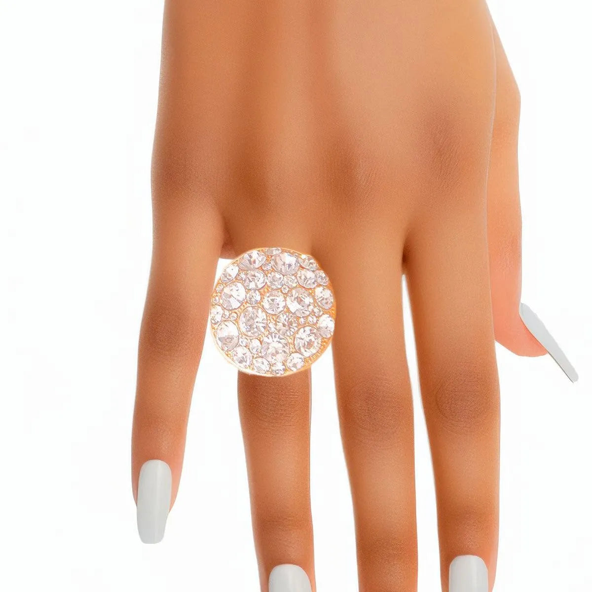 Statement-Making Bauble Centerpiece Cocktail Ring in Clear/Gold Pinktown