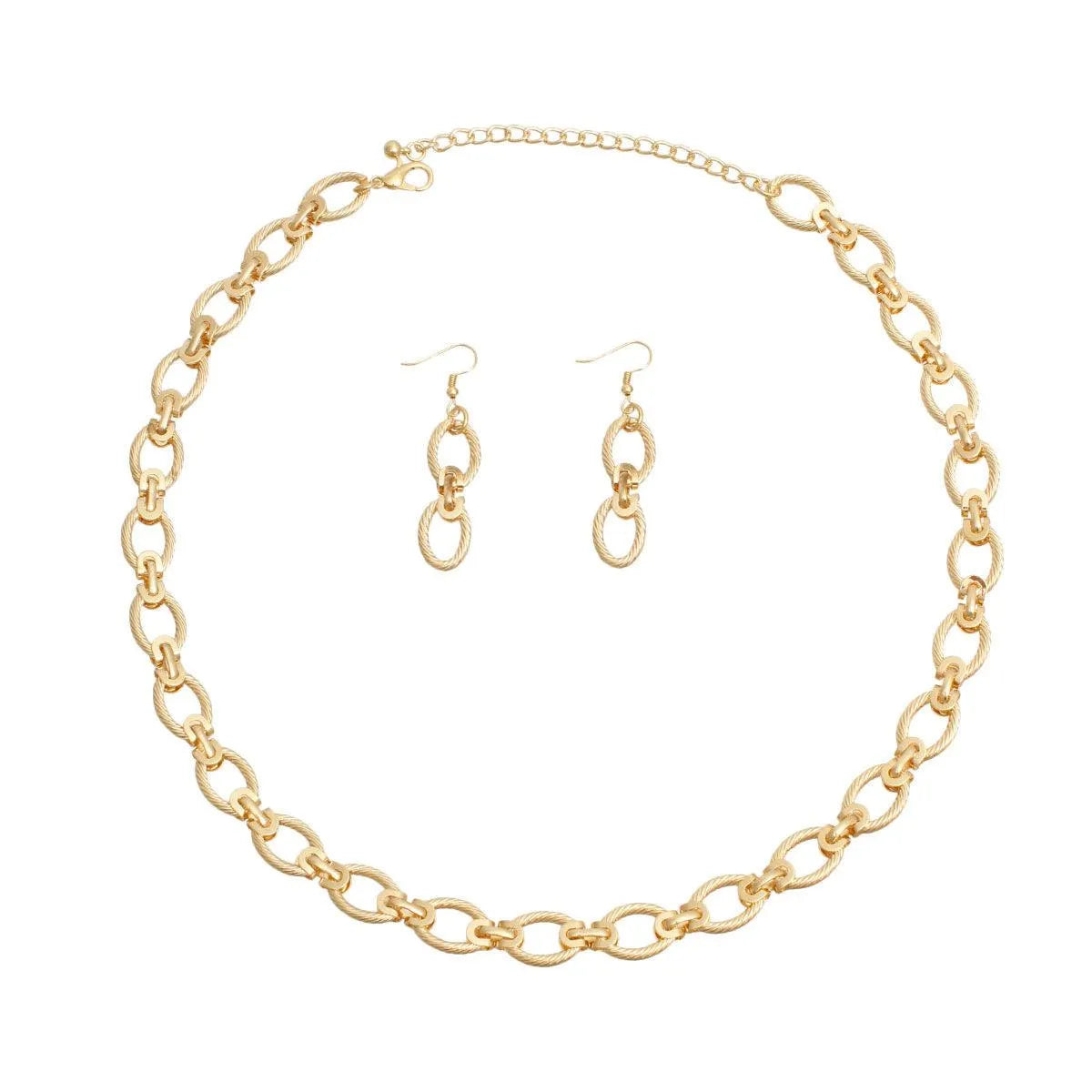 Stunning Gold Tone Oval Chain Necklace with Earrings: Elevate Your Style! Pinktown