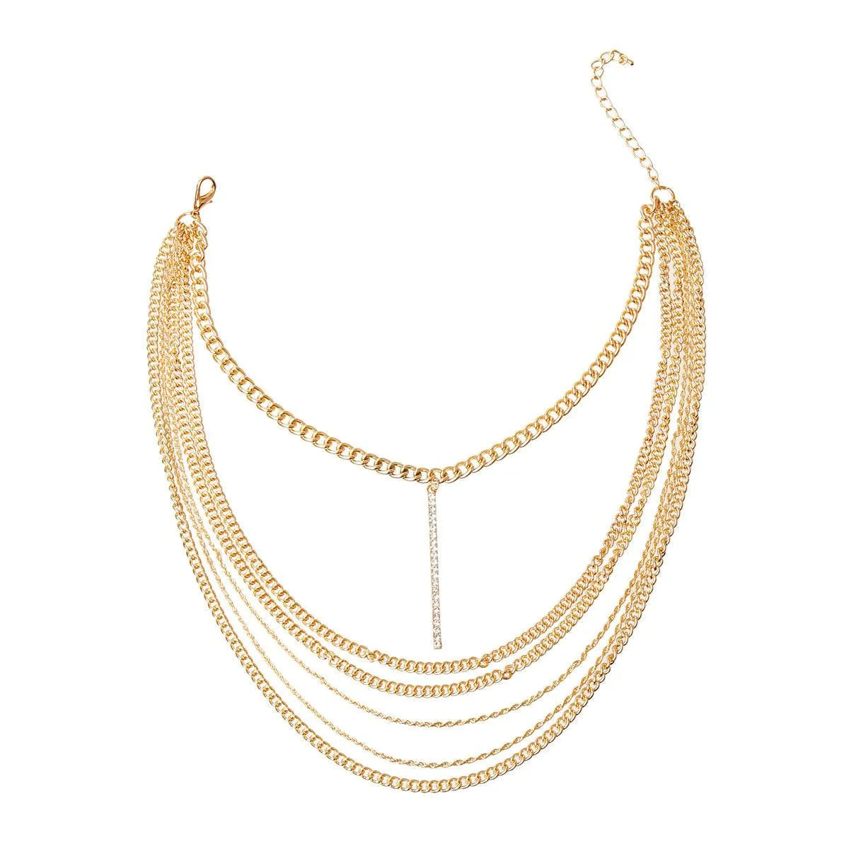 Style Your Décolleté: Multilayer Gold Tone Chain Choker Necklace Pinktown