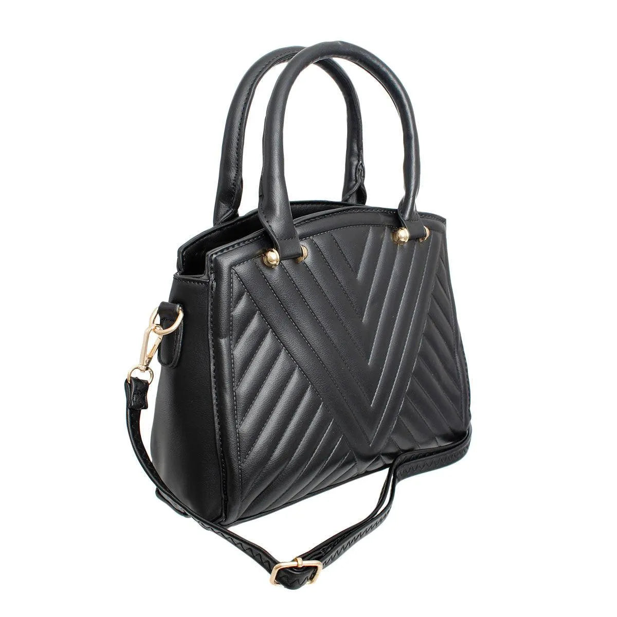 Stylish Black Chevron Quilted Handbag with Matching Wallet Pinktown