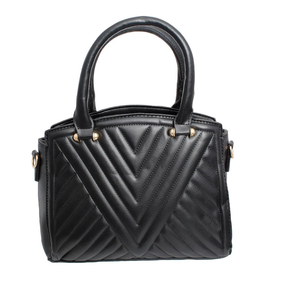 Stylish Black Chevron Quilted Handbag with Matching Wallet Pinktown