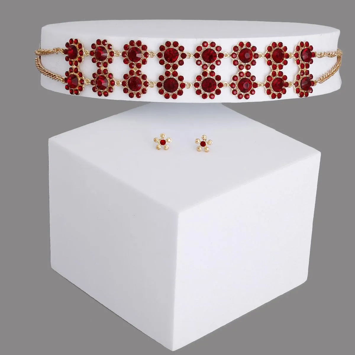 Turn Heads with Red Flower Choker Necklace & Stud Earrings Set Pinktown