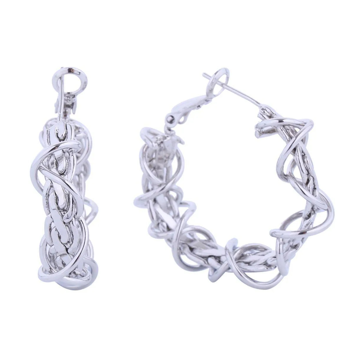 Twisted White Gold-finished Wire Chain Small Hoop Earrings Pinktown