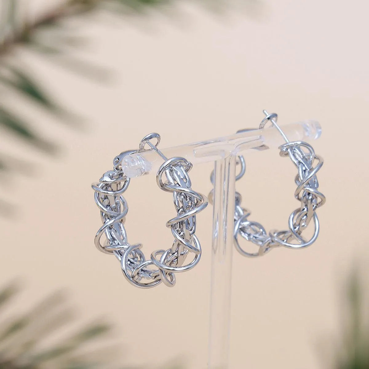 Twisted White Gold-finished Wire Chain Small Hoop Earrings Pinktown