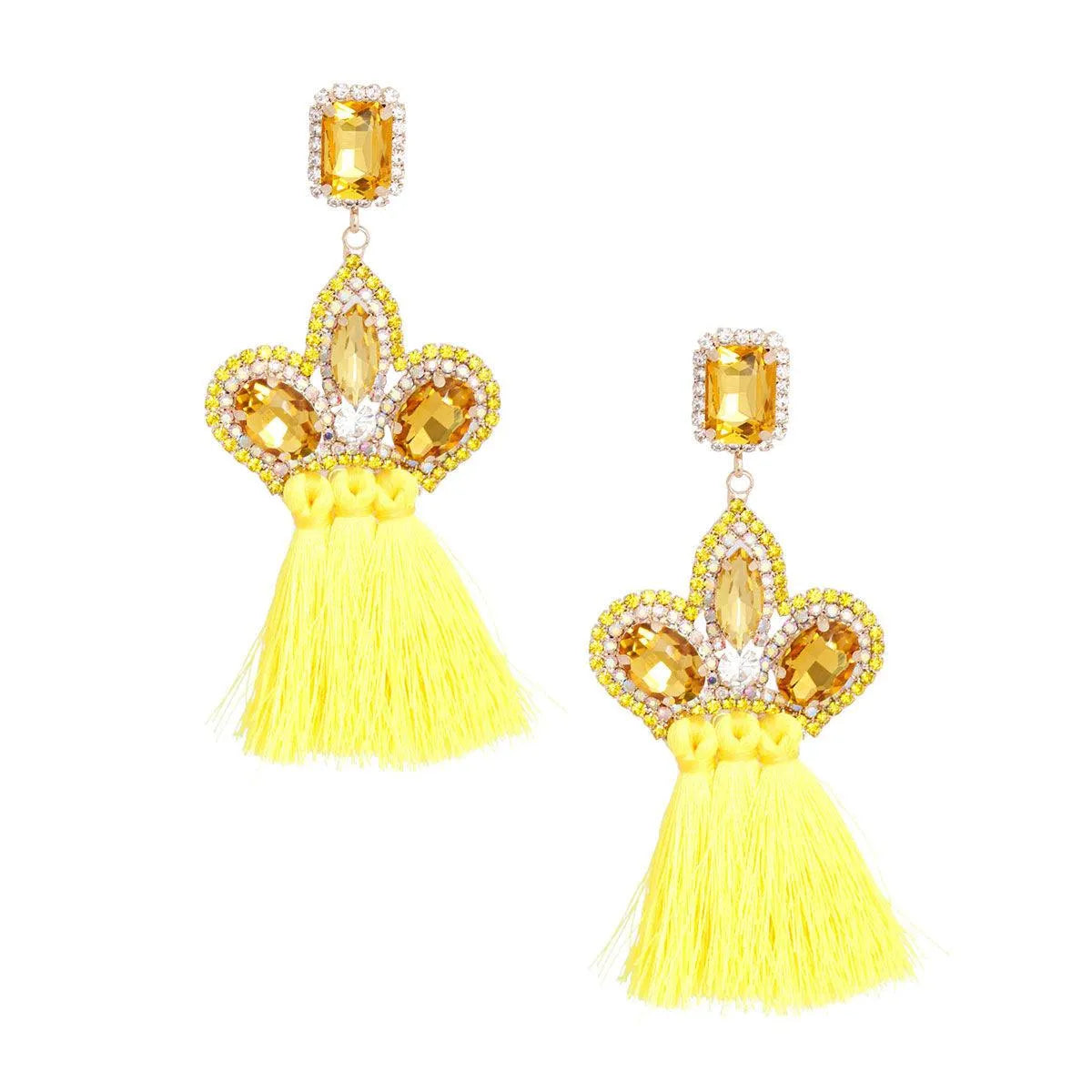 Yellow Jewel Tassel Drop Fashion Earrings - Shop Now! Pinktown