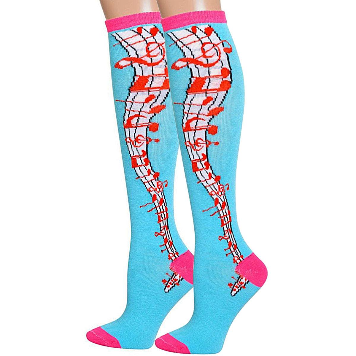 Aqua Musical Notes Socks for Women: Accessories in Harmony