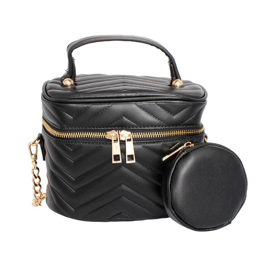 Crossbody Style Silhouette Inspired Black Vanity Case Handbag with Coin Pouch