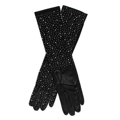 Elevate Your Style: Long Black Rhinestone Gloves for Elegance & Drama