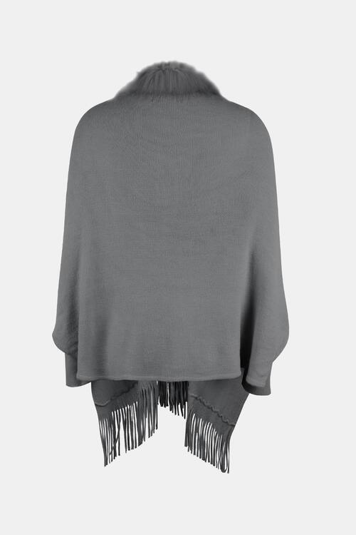 Long Sleeve Poncho with Fringe and Open Front Design