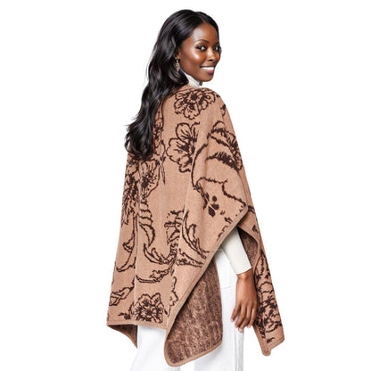Must-Have Kimono Ruana: Stay Warm Stylish Acrylic Camel Flower Knit