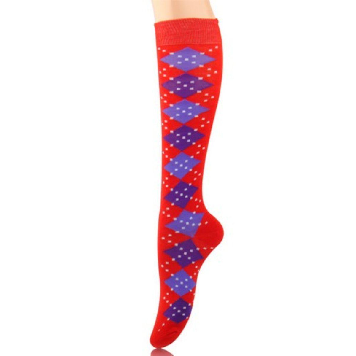 Rock Your Socks: Red Women's Dotted-Line Argyle Delight