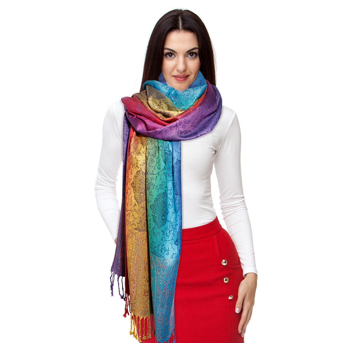 Shop Exquisite Blue/Multicolor Paisley Pashmina Scarf for Women: Elevate Your Style
